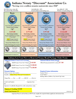Indiana Notary Bond Package Order Form