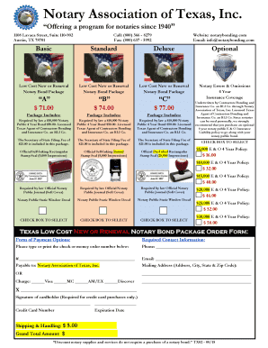 Texas Notary Bond Package Order Form