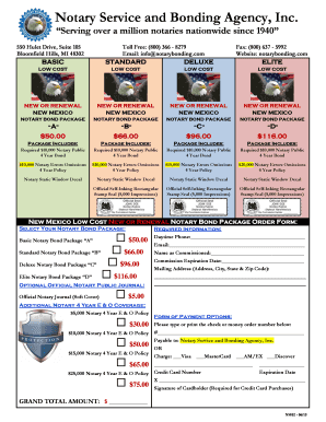 New Mexico Notary Bond Package Order Form