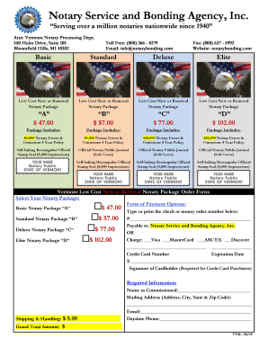 Vermont Notary Package Order Form