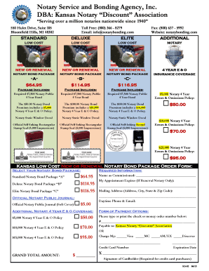 Kansas Notary Bond Package Order Form