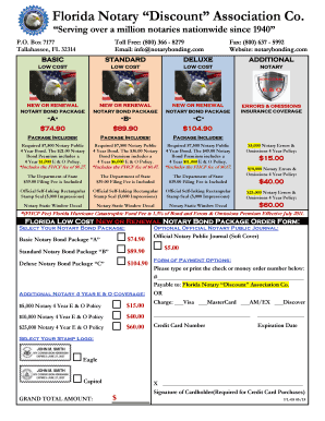 Florida Notary Bond Package Order Form