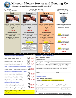 Missouri Notary Bond Package Order Form