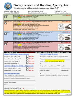 DC Notary Bond Package Order Form