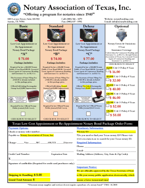 Texas Notary Bond Package Order Form