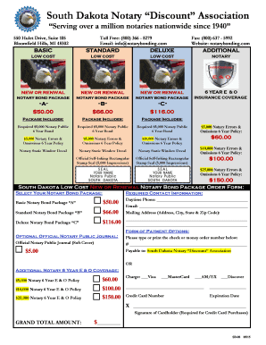 South Dakota Notary Bond Package Order Form