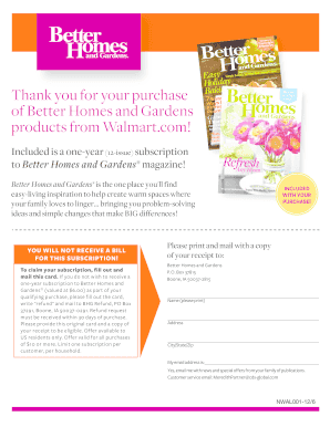 Better Homes and Gardens Subscription Claim Form