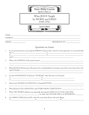 Basic Bible Course Lesson Nine