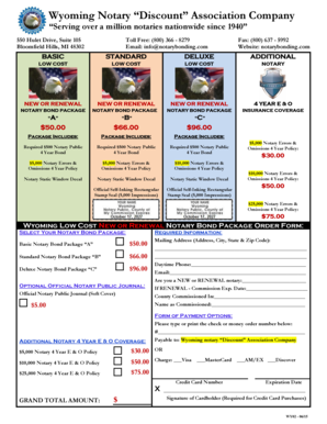 Wyoming Notary Bond Package Order Form