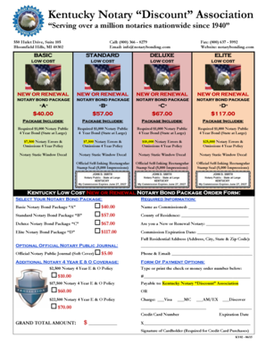 Kentucky Notary Bond Package Order Form