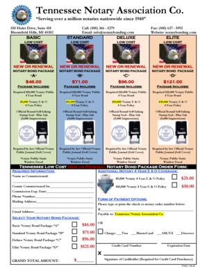 Tennessee Notary Bond Package Order Form