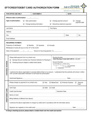 EFT Credit Debit Card Authorization Form