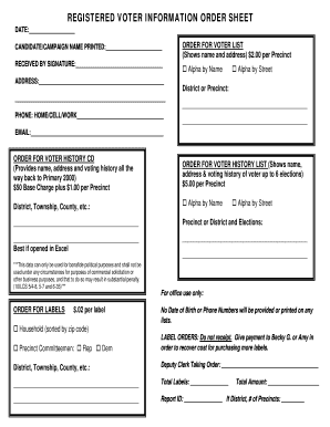 Registered Voter Information Order Sheet