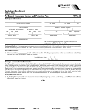 NJ Transit 401(k) Plan Enrollment Form
