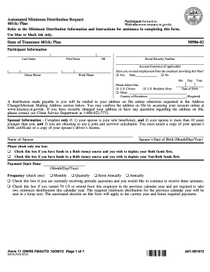 Tennessee 401(k) Plan Minimum Distribution Request Form