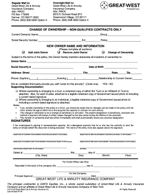 Change of Ownership Form for Non-Qualified Contracts
