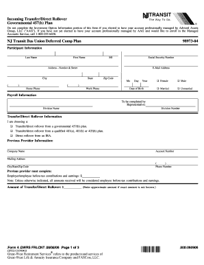 Governmental 457(b) Plan Incoming Transfer/Direct Rollover Form