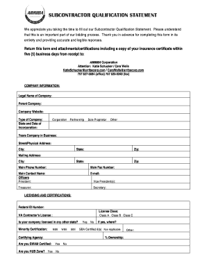 Subcontractor Qualification Statement