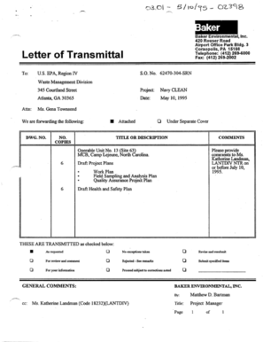 TRANSMITTAL FORMS VARIOUS FOR OPERABLE UNIT OU NO 13 SITE 63 DRAFT PROJECT PLANS WORK PLAN FIELD SAMPLING AND ANALYSIS PLAN SAP AND QUALITY ASSURANCE PROJECT PLAN QAPP AND THE DRAFT HEALTH AND SAFETY PLAN HASP