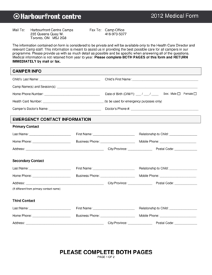 2012 Camper Medical Information Form