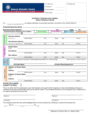 Certificate of Change and/or Addition
