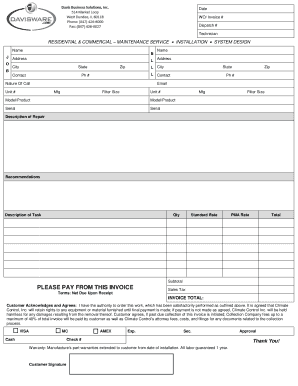 Residential and Commercial Service Invoice
