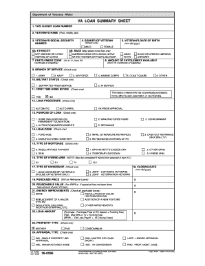 VA Loan Summary Sheet