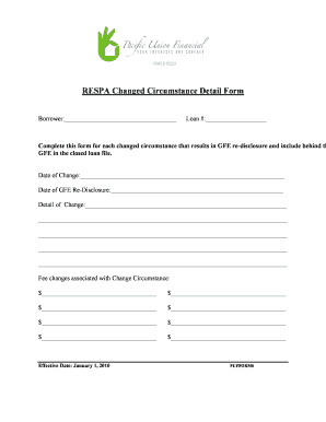 RESPA Changed Circumstance Detail Form