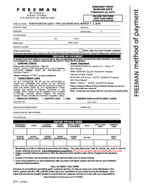 Freeman Exhibitor Order Form