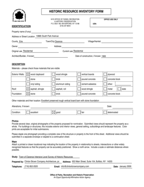 New York Historic Resource Inventory Form