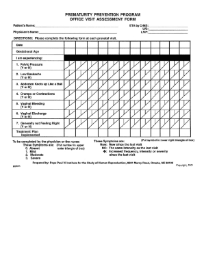 Prematurity Prevention Program Office Visit Assessment Form