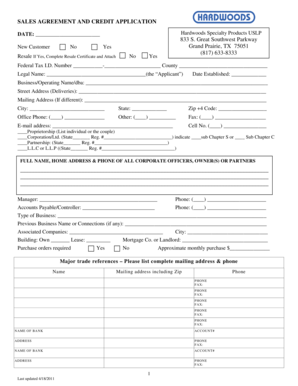 Sales Agreement and Credit Application