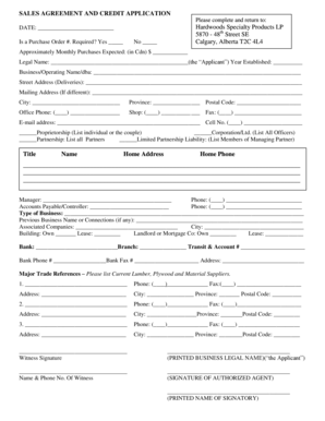 Sales Agreement and Credit Application