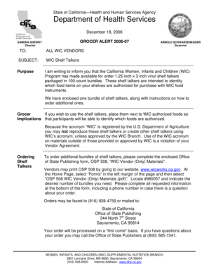 California WIC Shelf Talkers Order Form
