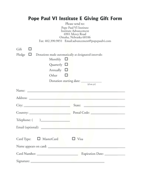 Pope Paul VI Institute Donation Form