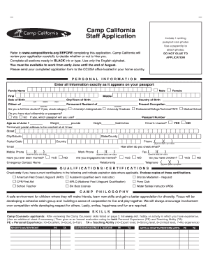 Camp California Staff Application Form