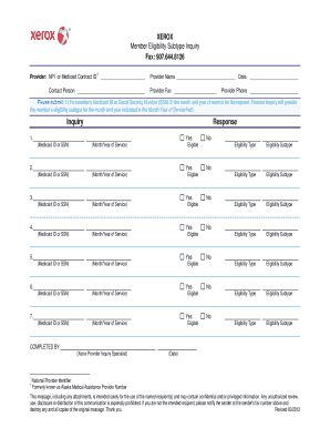 Medicaid Eligibility Subtype Inquiry Form