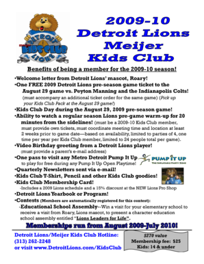 Detroit Lions Kids Club Membership Form