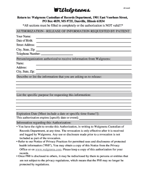Walgreens Health Information Release Authorization