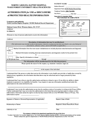 Patient Authorization for Release of Medical Records