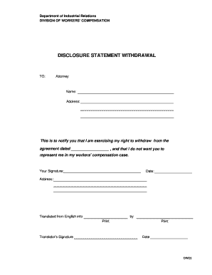 Workers' Compensation Disclosure Statement Withdrawal