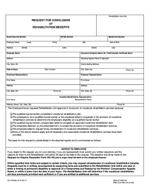 Request for Conclusion of Rehabilitation Benefits