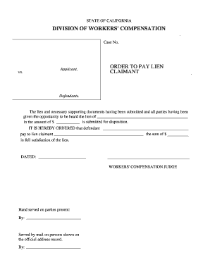 California Workers' Compensation Lien Order