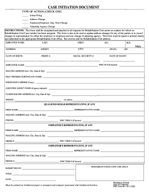 California Rehabilitation Unit Case Initiation Form
