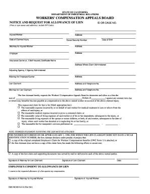 California Workers' Compensation Lien Claim Form