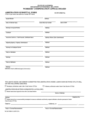 California Workers' Compensation Arbitration Submittal Form