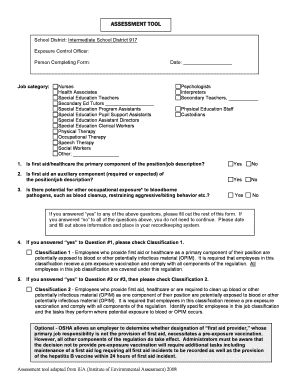 Bloodborne Pathogen Exposure Assessment Form