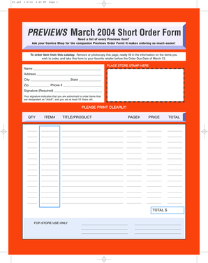 Comics Shop Order Form
