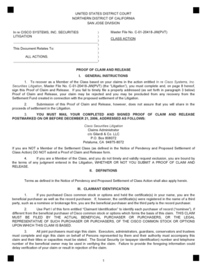 Cisco Securities Litigation Proof of Claim and Release
