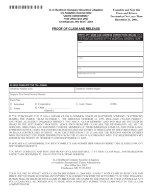 Raytheon Securities Litigation Proof of Claim Form
